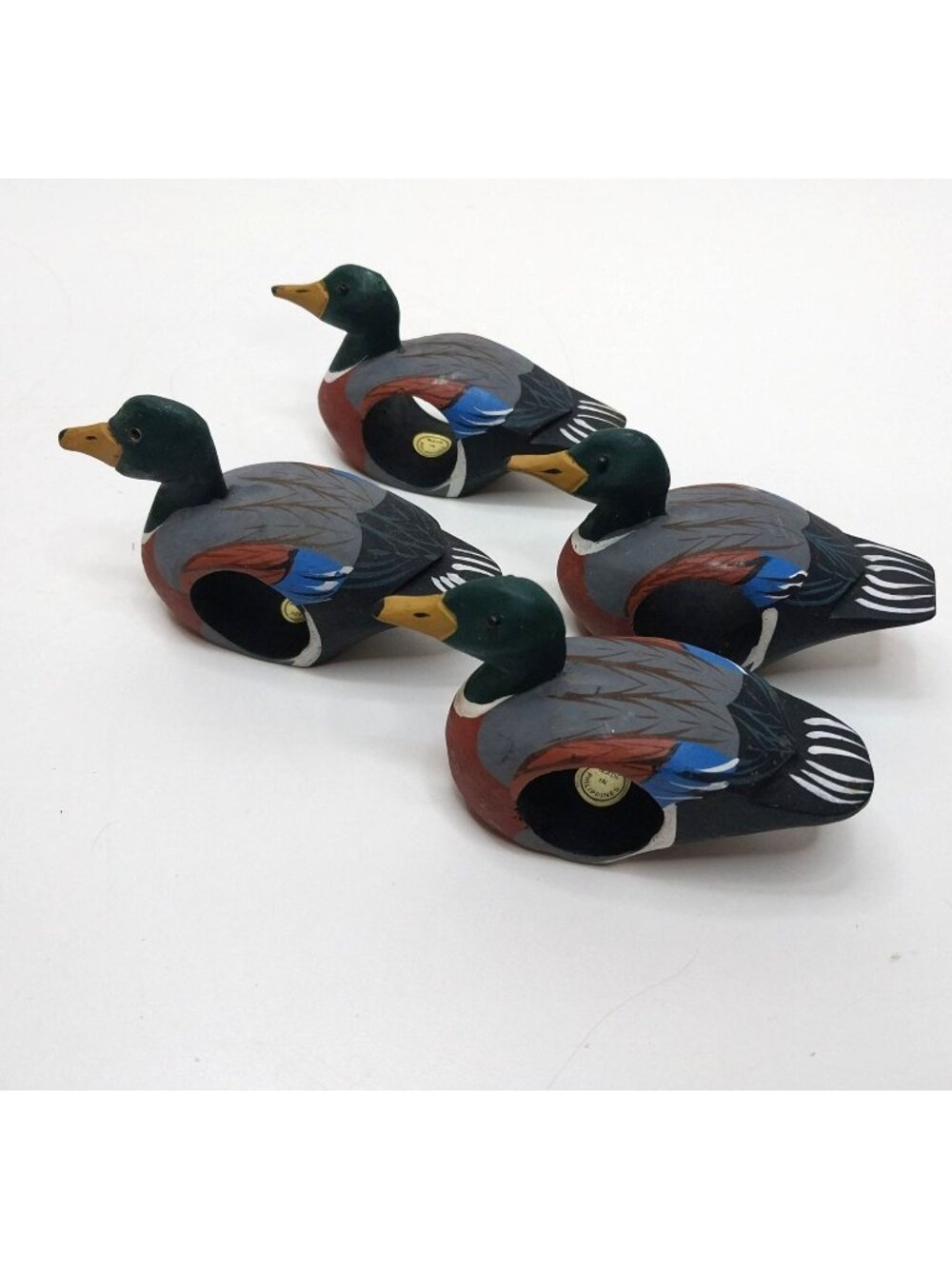 Hand-Carved Wooden Mallard Duck Napkin Rings Set Of 4 Philippines